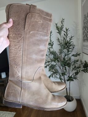 Frye Distressed Light Brown Leather Knee-High Boots